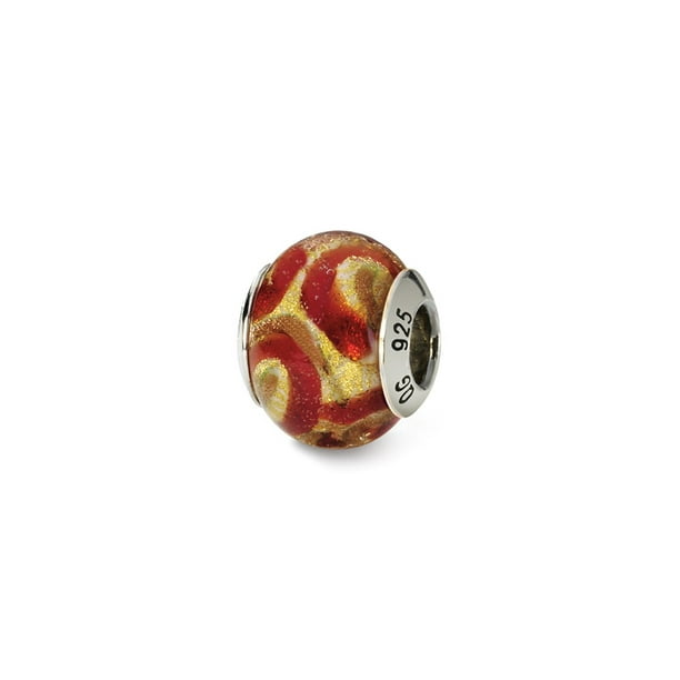 Sterling Silver Reflection Yellow with Gold and Red Italian Murano Bead 